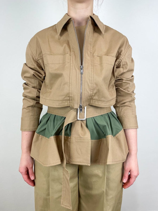 Double Layered Belted Utility Jacket in Khaki Army - The Shoe Hive