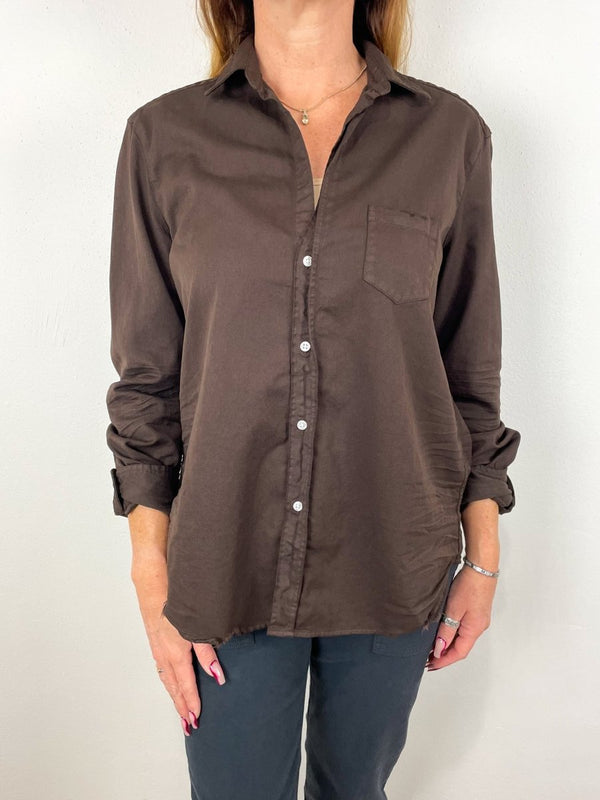 Eileen Relaxed Button Up Shirt in Irish Chocolate - The Shoe Hive