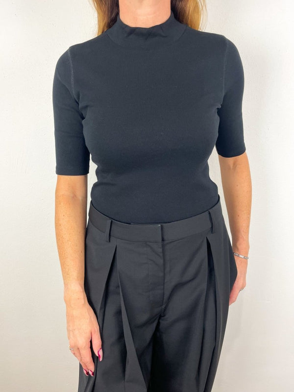 Elbow Sleeve Mock Neck in Black - The Shoe Hive