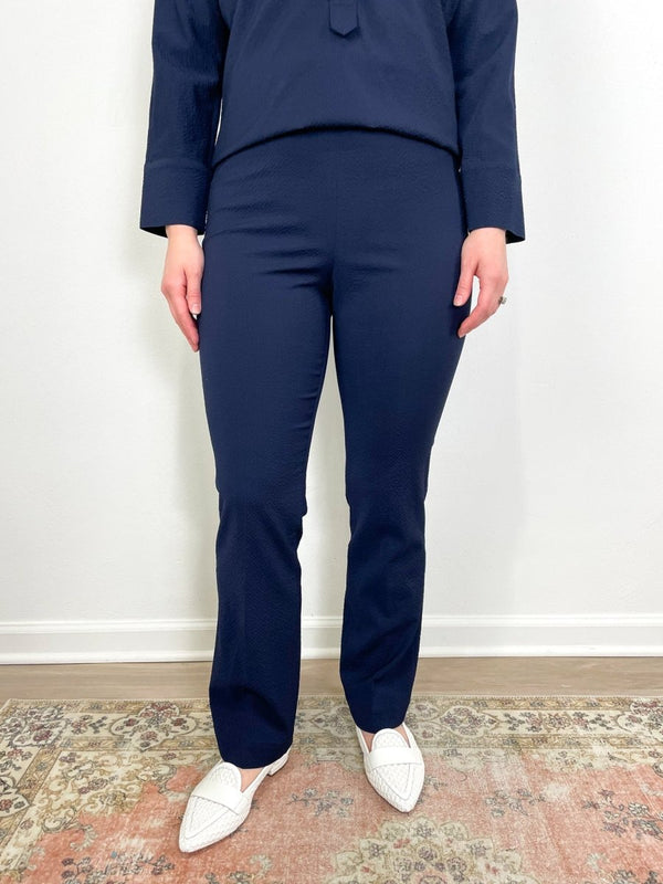 Faye Flare Cropped Pant in Navy Seersucker - The Shoe Hive