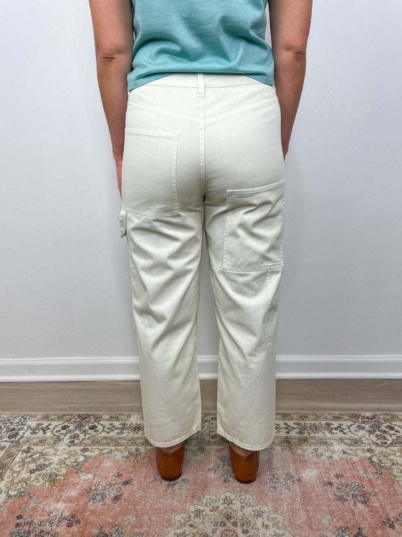 Garment Dyed Summer Twill Cropped Sam Jean in Cream by Tibi - The Shoe Hive
