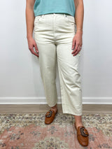 Garment Dyed Summer Twill Cropped Sam Jean in Cream by Tibi - The Shoe Hive