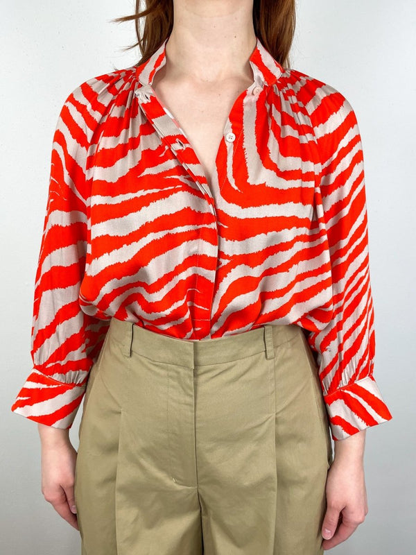 Gathered Blouse in Vermillion Zebra - The Shoe Hive