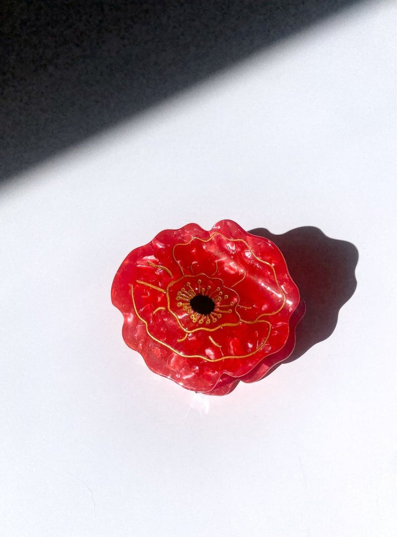 Hand-Painted Birth Flowers Hair Claw Clip in August Poppy - The Shoe Hive