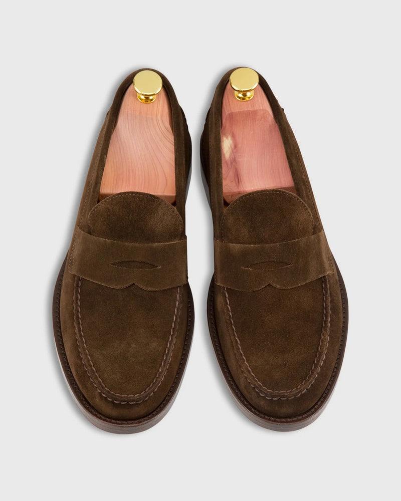 Handsewn Penny Loafer in Chocolate Suede by Sid Mashburn - The Shoe Hive