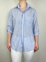 Joedy Boyfriend Button Up Shirt in Blue/Pink Multi Stripe - The Shoe Hive