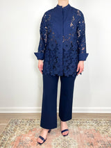 Josephine Bib Tunic in Navy Floral Guipure Lace - The Shoe Hive