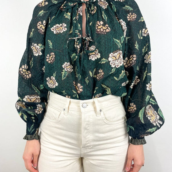Embroidered Art Silk Princess Cut Blouse in Dusty Green : UAC413