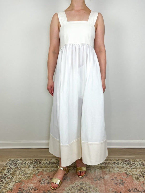 Linen Cotton Voile Sculpted Dress in White - The Shoe Hive