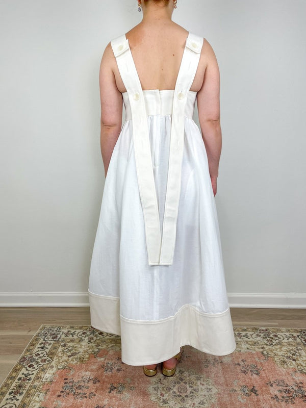 Linen Cotton Voile Sculpted Dress in White - The Shoe Hive