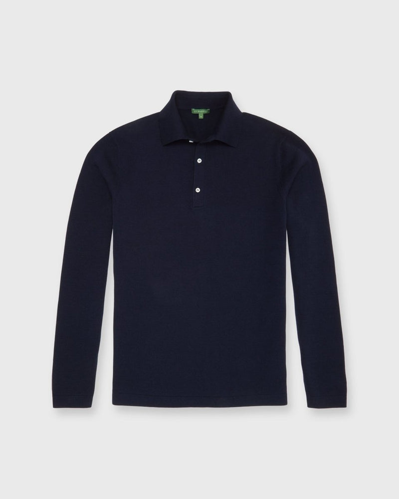 Long-Sleeved Rally Polo Sweater in Navy Cotton - The Shoe Hive