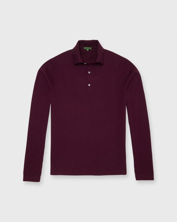 Long-Sleeved Rally Polo Sweater in Plum Cotton/Cashmere - The Shoe Hive