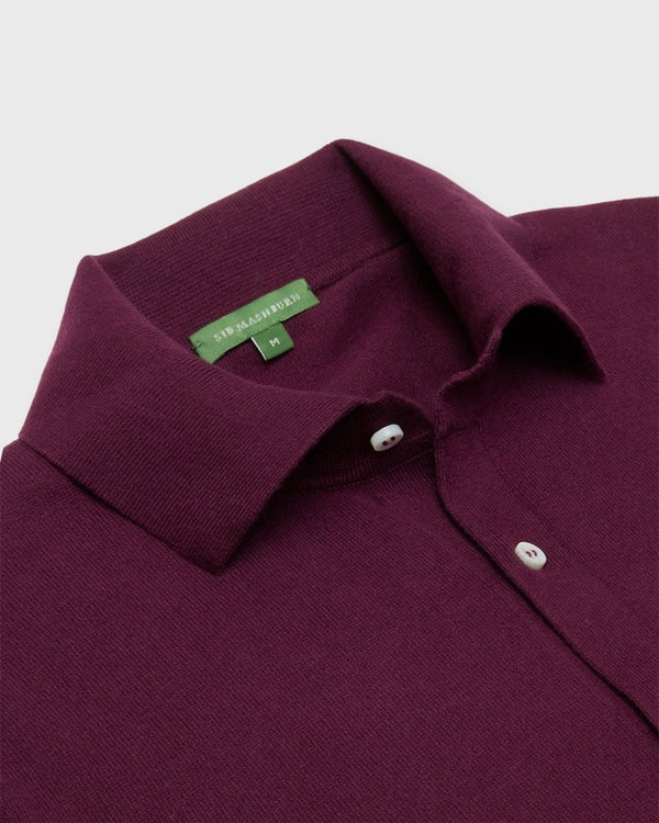 Long-Sleeved Rally Polo Sweater in Plum Cotton/Cashmere - The Shoe Hive