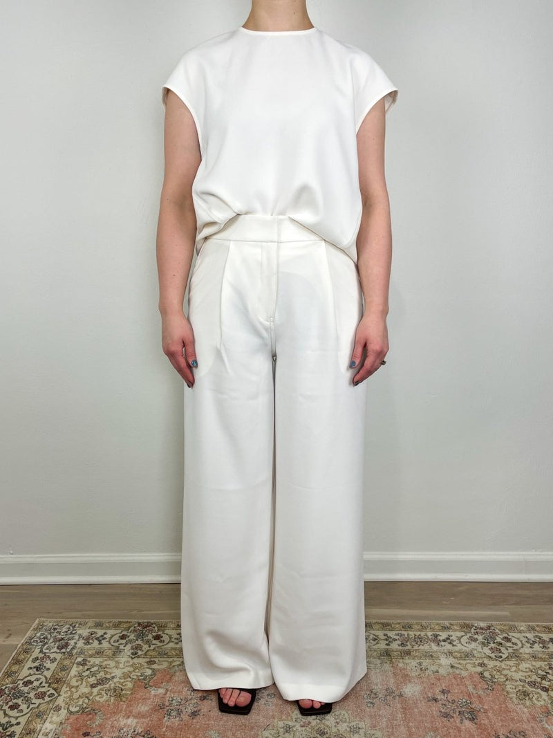Neve Mid Waisted Widely Trouser in Ivory Crepe - The Shoe Hive