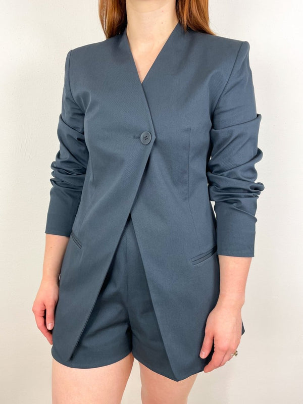 Oliver Cotton Stretch Tricotine Sculpted Blazer in Slate Blue - The Shoe Hive