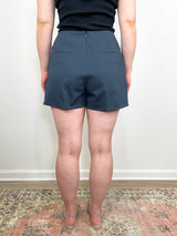 Oliver Cotton Stretch Tricotine Structured Shorts in Slate Blue - The Shoe Hive