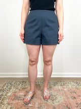 Oliver Cotton Stretch Tricotine Structured Shorts in Slate Blue - The Shoe Hive