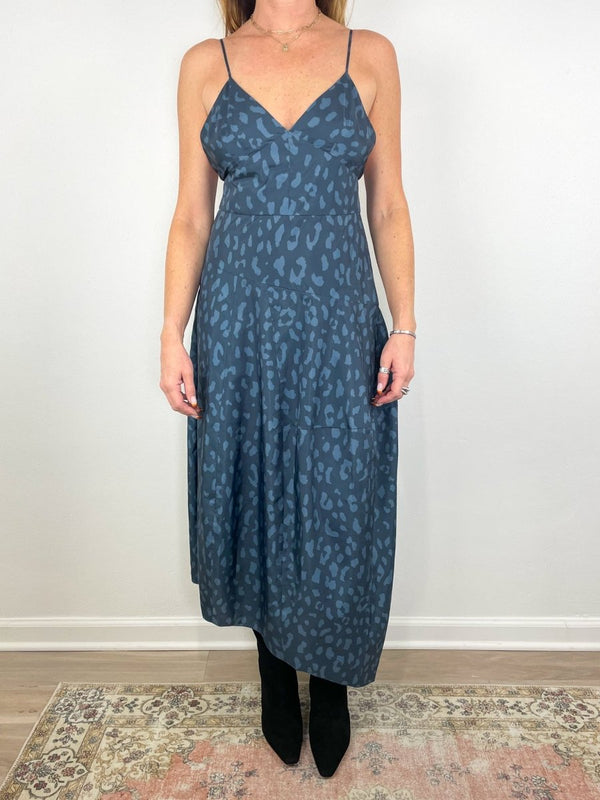 Recycled Sporty Nylon Cheetah Cami Dress in Navy Fog Multi - The Shoe Hive