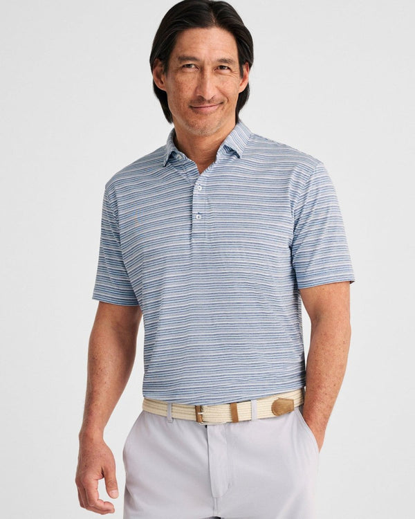Richie Striped Jersey Performance Polo in Lake - The Shoe Hive