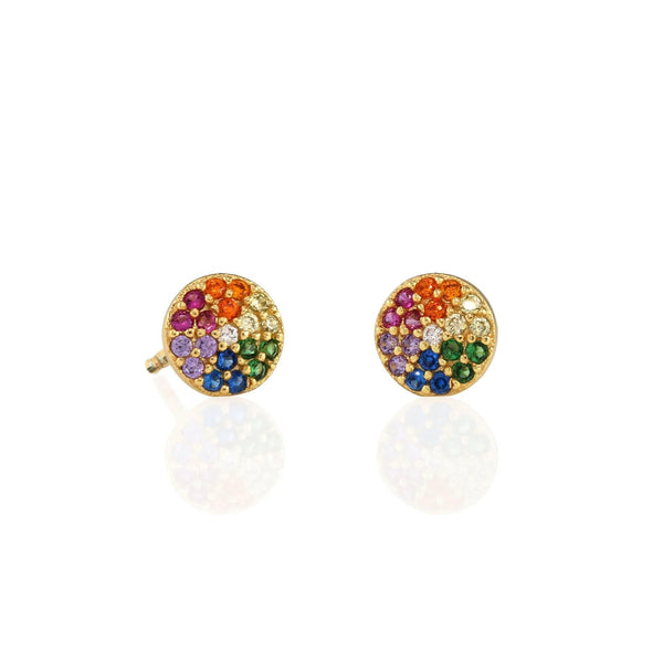Round Rainbow Crystal Stud Earrings in Gold by Kris Nations - The Shoe Hive