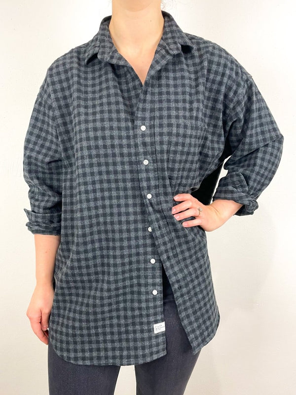 Shirley Oversized Button Up Shirt in Black/Grey Check - The Shoe Hive