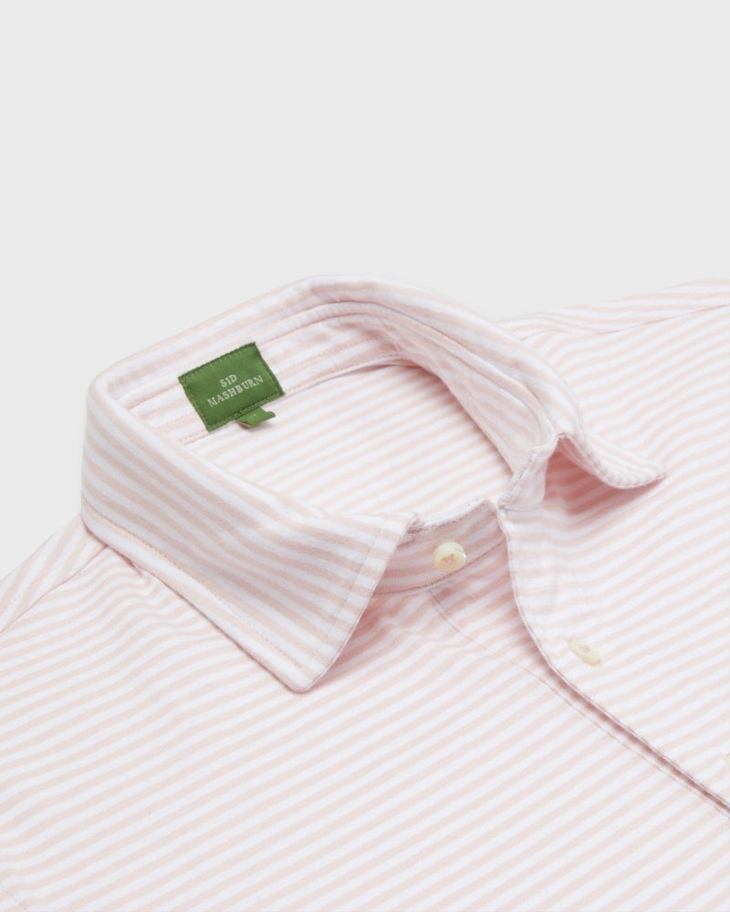 Short-Sleeved Polo in Soft Pink/White Stripe Jersey - The Shoe Hive