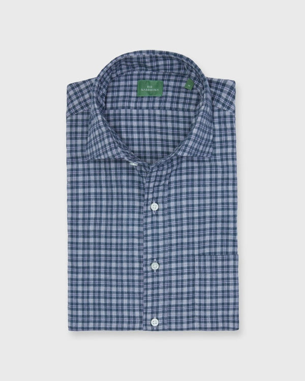 Spread Collar Sport Shirt in Grey/Hunter/Navy Check Brushed Twill - The Shoe Hive