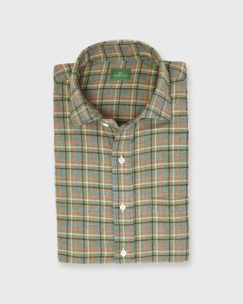 Spread Collar Sport Shirt in Olive/Blue/Nantucket Tattersall Flannel - The Shoe Hive