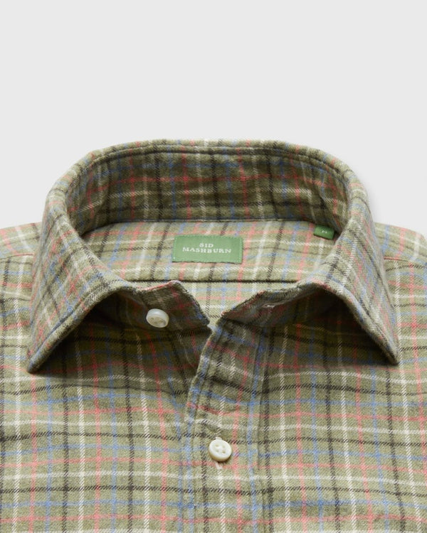 Spread Collar Sport Shirt in Olive/Blue/Nantucket Tattersall Flannel - The Shoe Hive