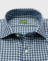 Spread Collar Sport Shirt in Olive/Sky Gingham Twill - The Shoe Hive