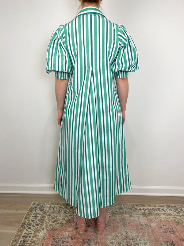 Stripe Cotton Collar Long Dress in Creme de Menthe - The Shoe Hive