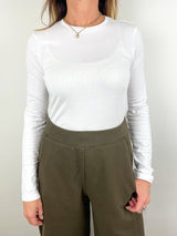 T-Shirt Long Sleeve Fitted in White - The Shoe Hive