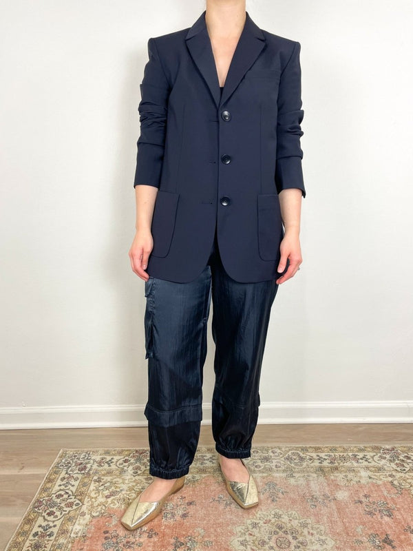 Tropical Wool Max Blazer in Navy - The Shoe Hive